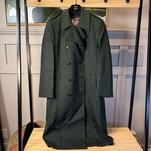 Military Issue Army Serge Green Wool Overcoat Peacoat Trench Coat Women SZ M